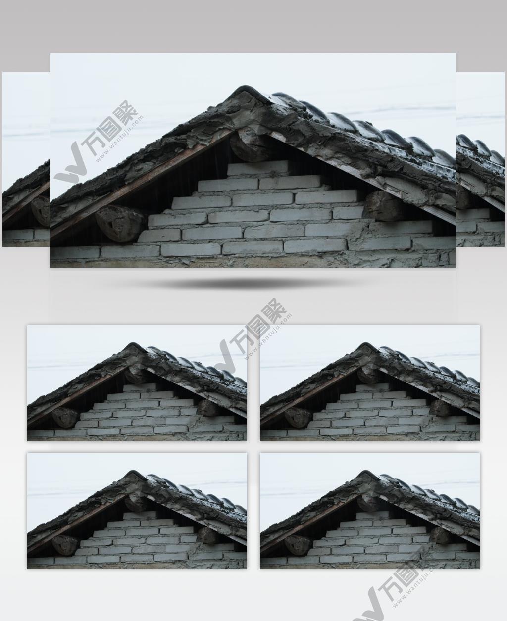 倾盆大雨打在青瓦上实拍