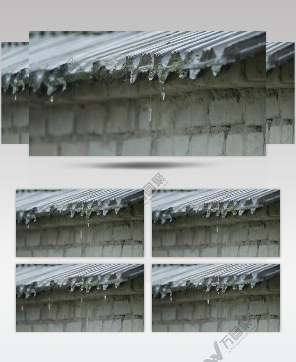 下雨青瓦滴水4K实拍