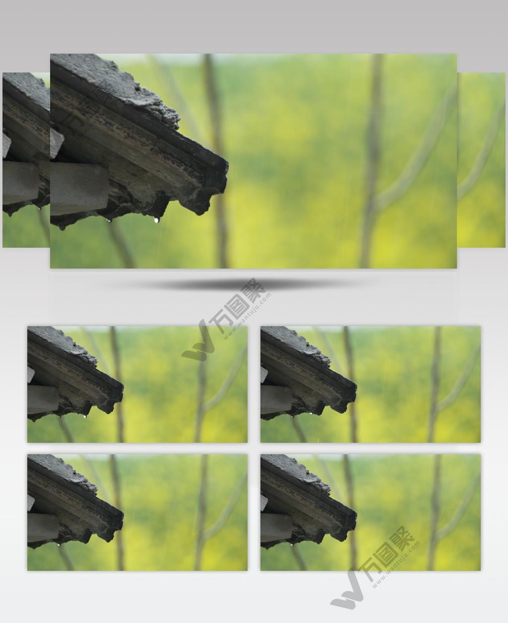 下雨瓦片滴水4K实拍