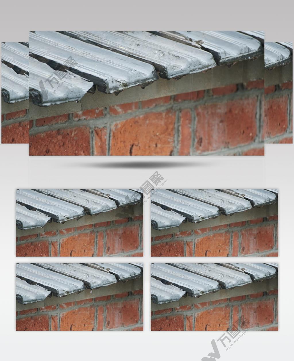 下雨水瓦片滴落4K实拍