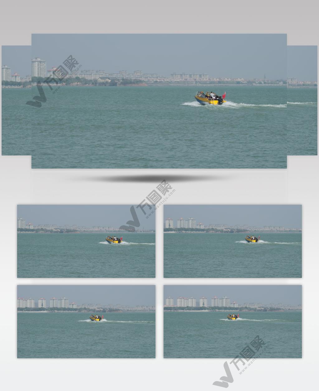 安徽合肥巢湖游客乘坐快艇实拍