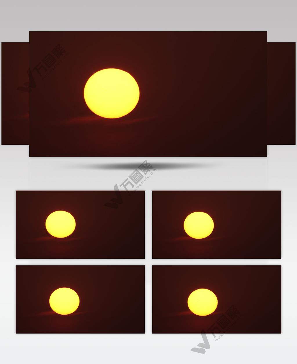 夏天超大太阳日落下山长焦特写
