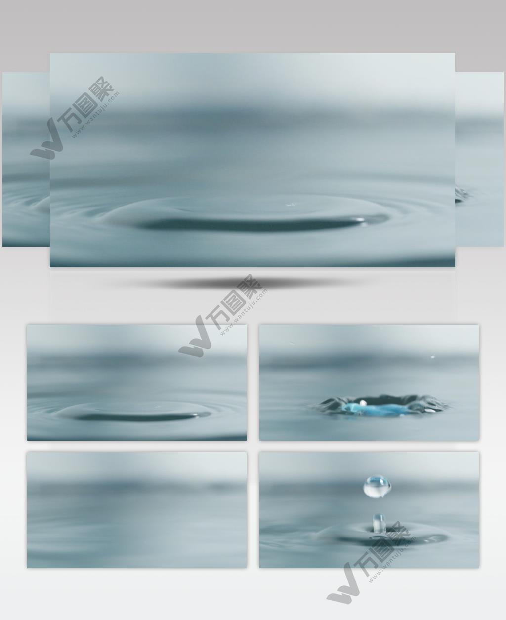 蓝色水珠滴入水中慢镜升格实拍