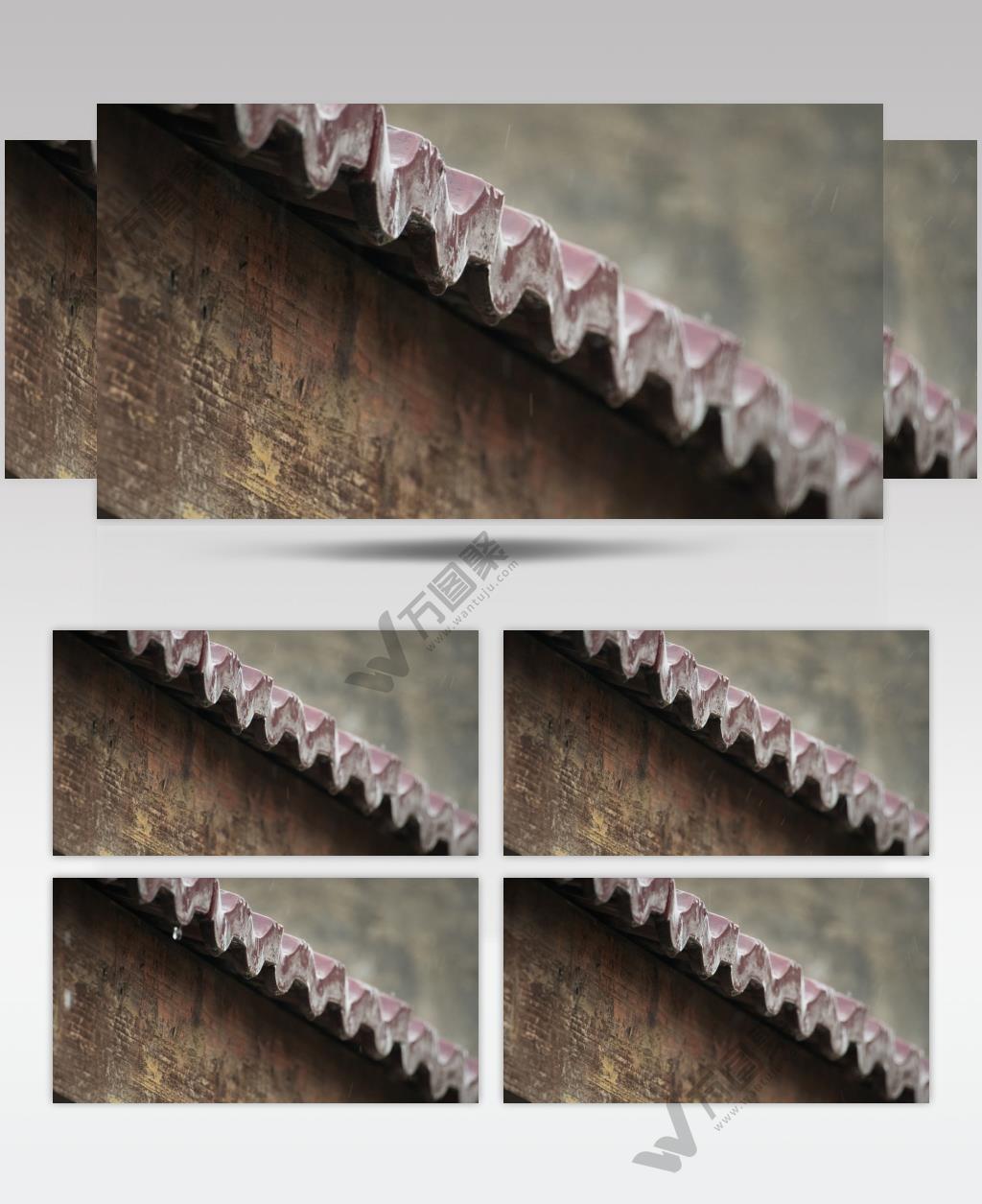 下雨农村老房子瓦片木梁实拍空镜 