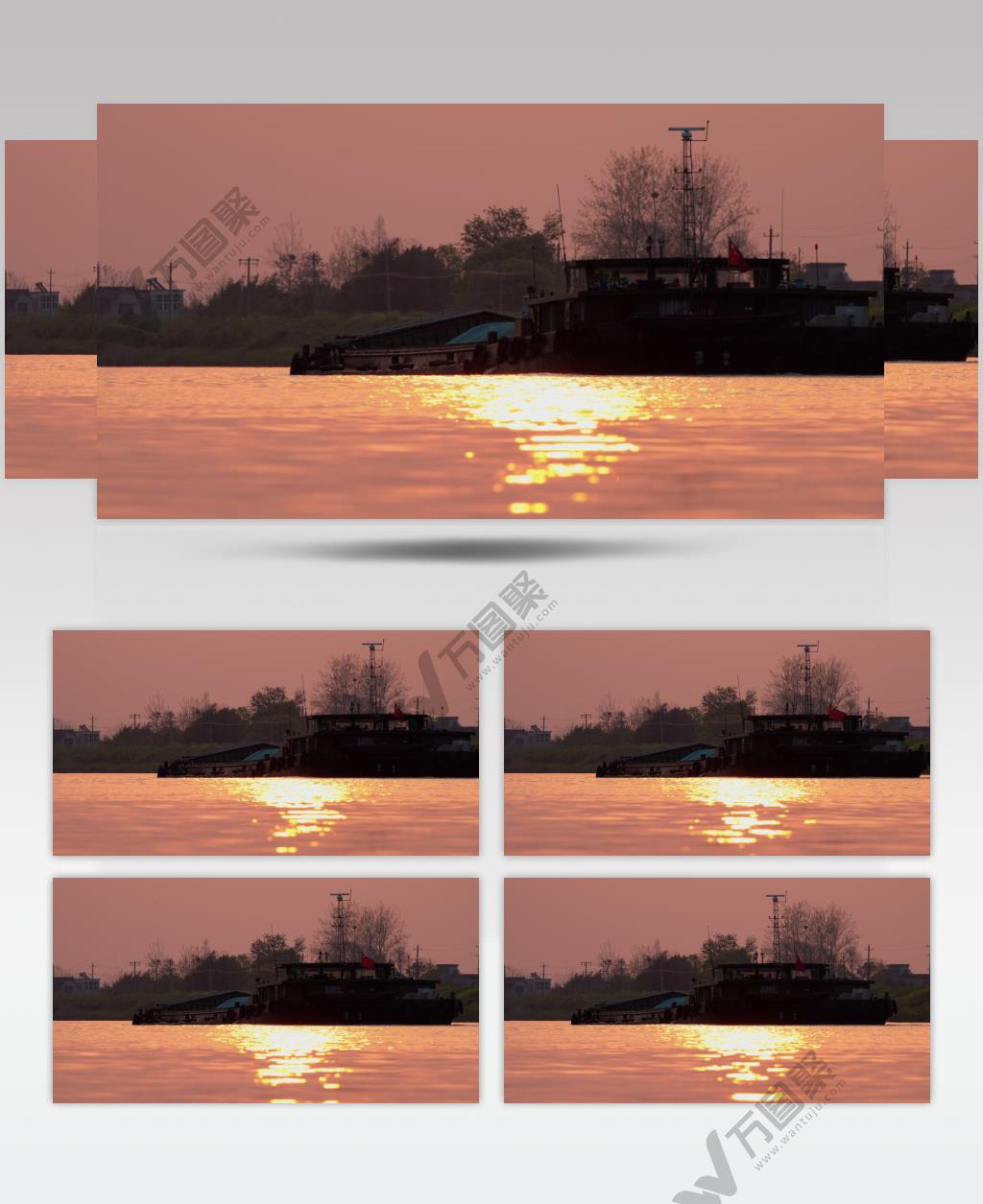夕阳下的货船邮轮长江实拍空镜