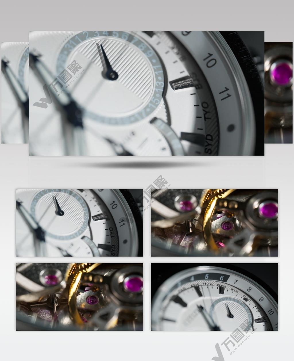 机械手表时钟指针特写微距实拍