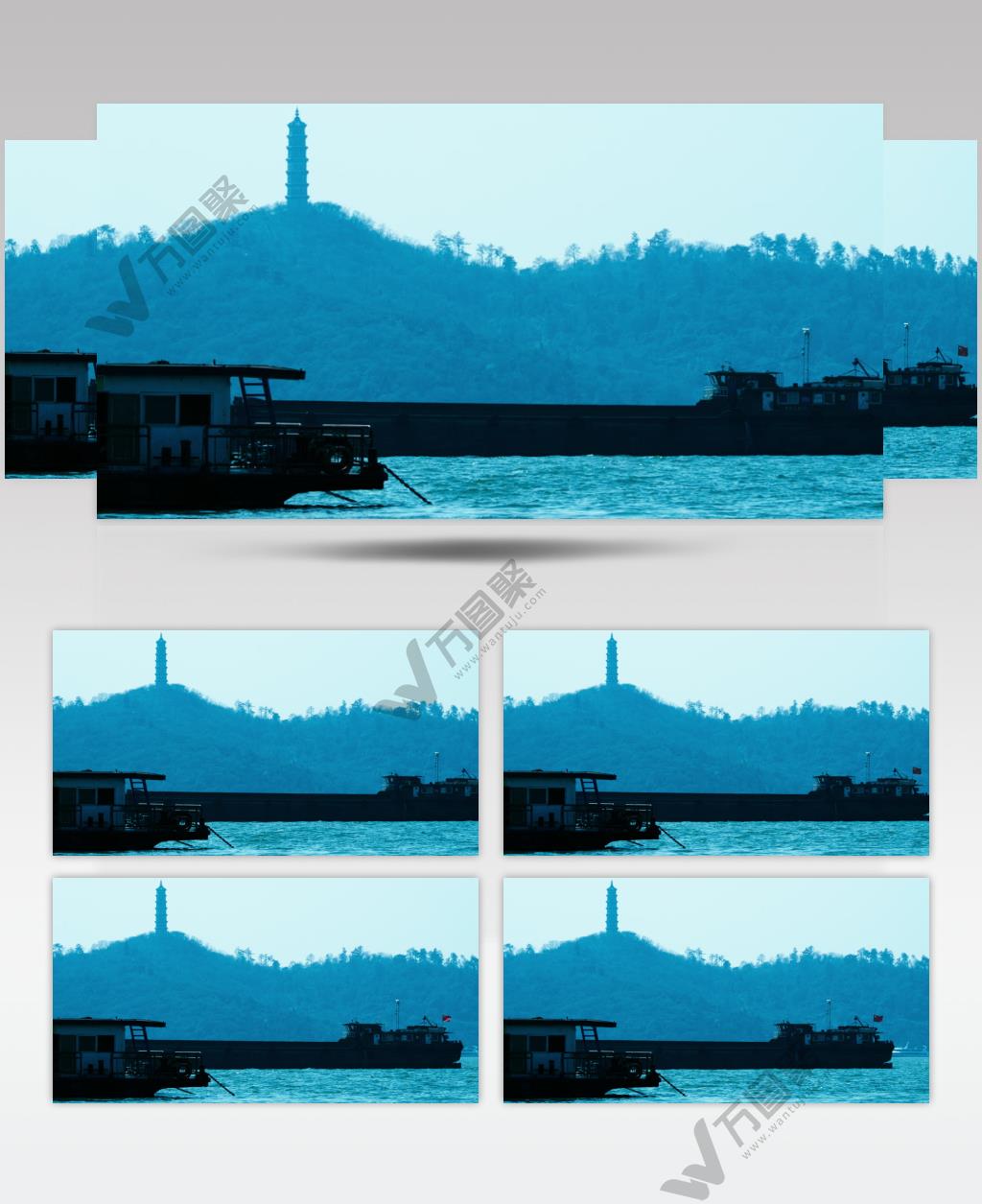 清晨江河湖海上的货船邮轮船实拍空镜头