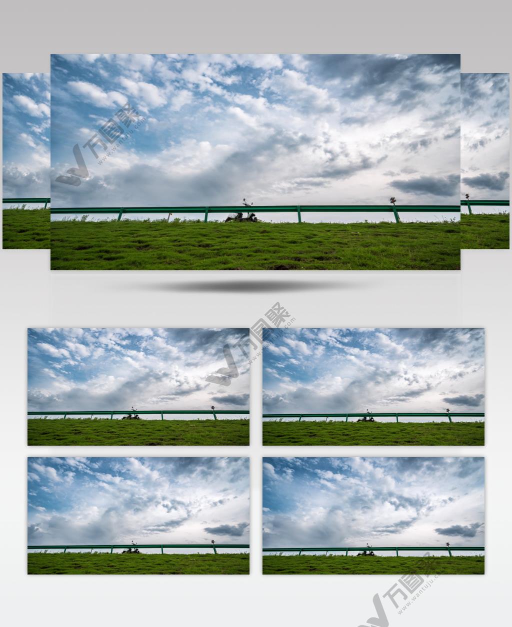 蓝天白云草地唯美复古电影感延时摄影