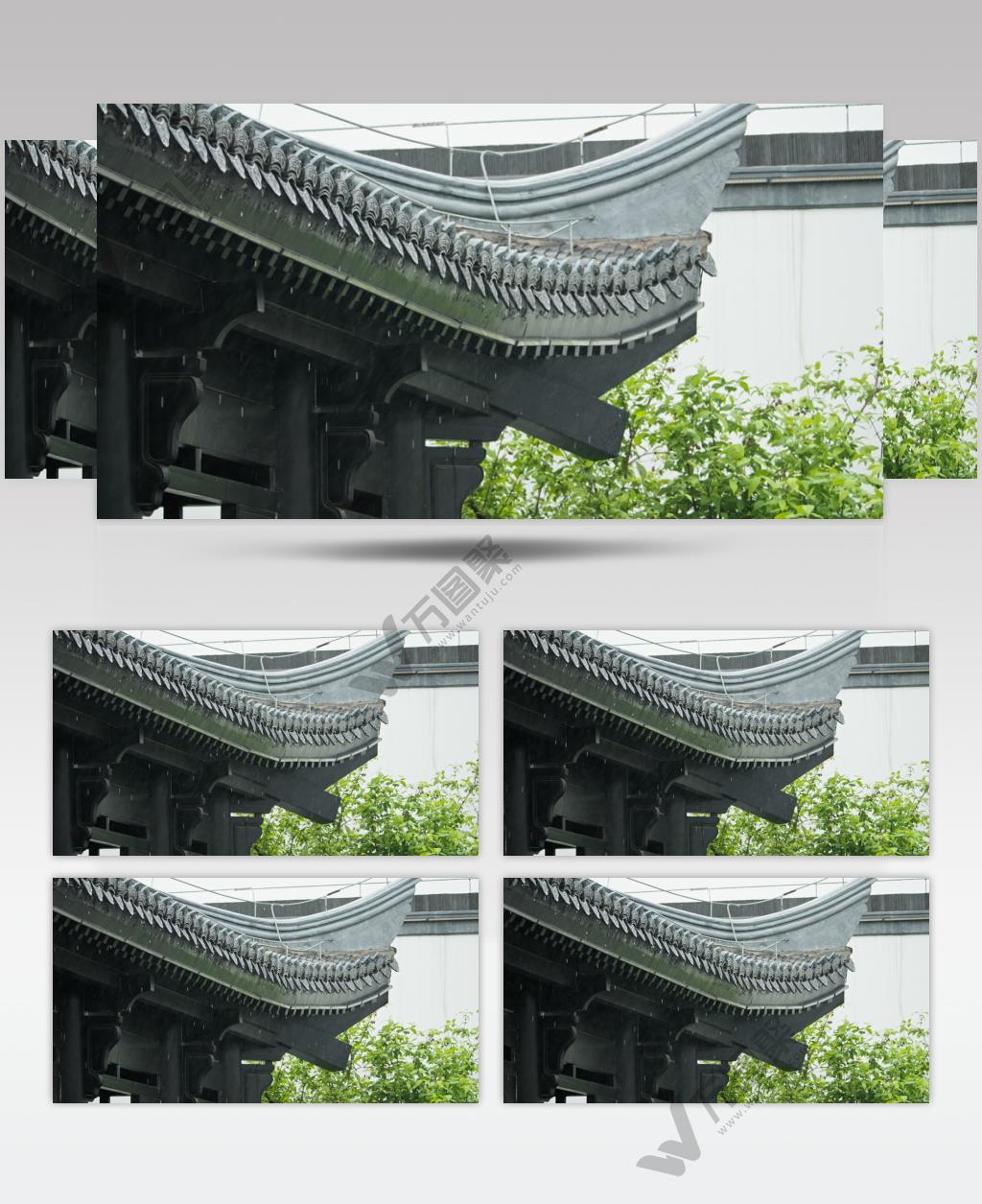 清明下雨中国古风建筑青瓦片屋檐