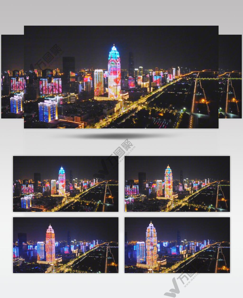 航拍武汉城市夜景风光