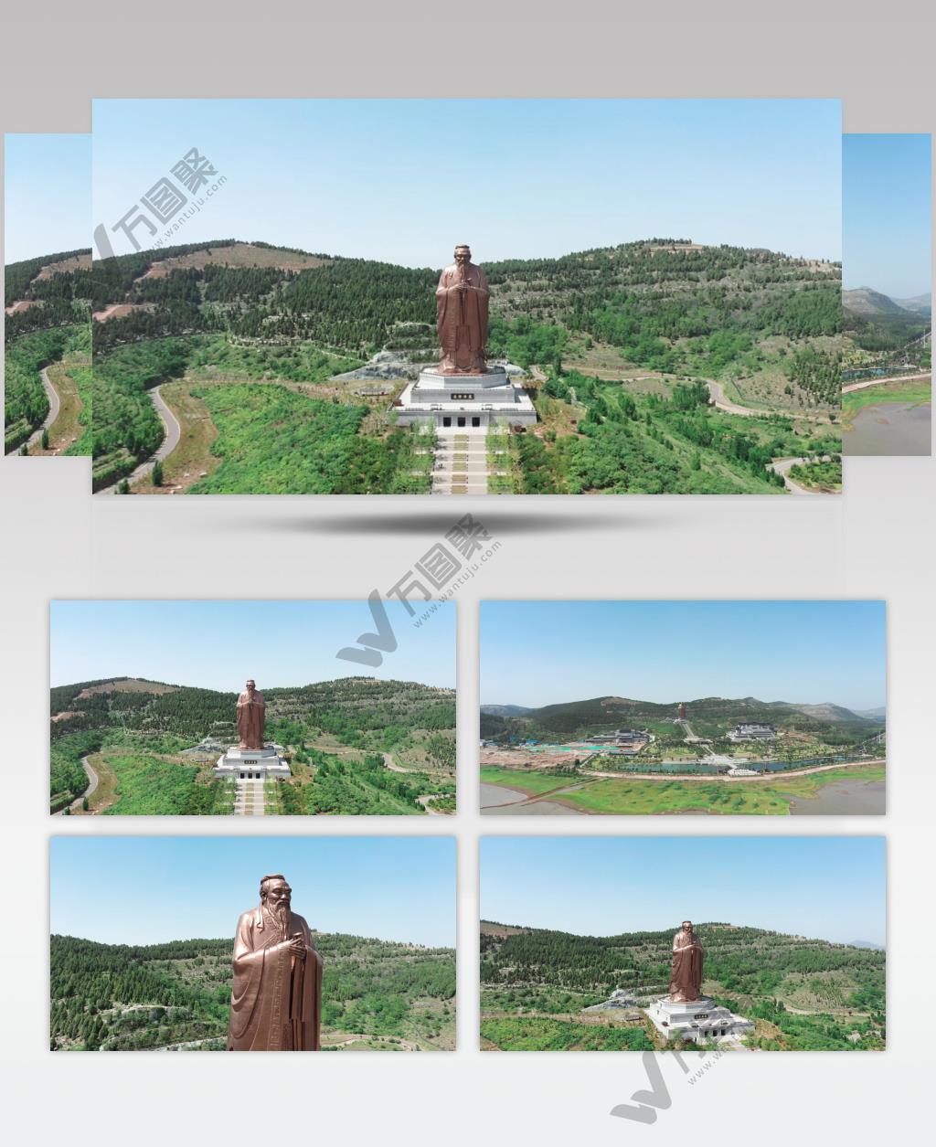 4k-航拍曲阜尼山圣境孔子雕塑视频素材