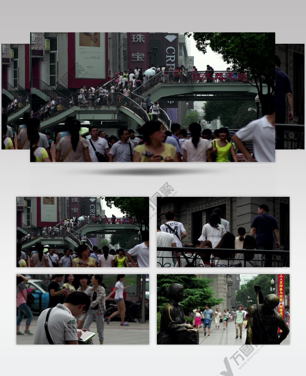 武汉步行街江汉关大楼人群出行视频素材