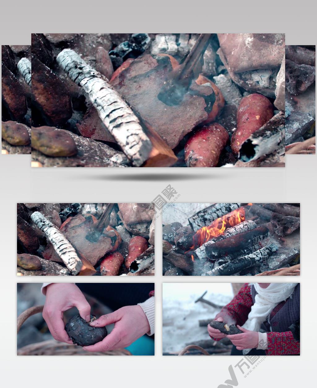 炭火柴火传统烤红薯烤土豆人物生活视频素材