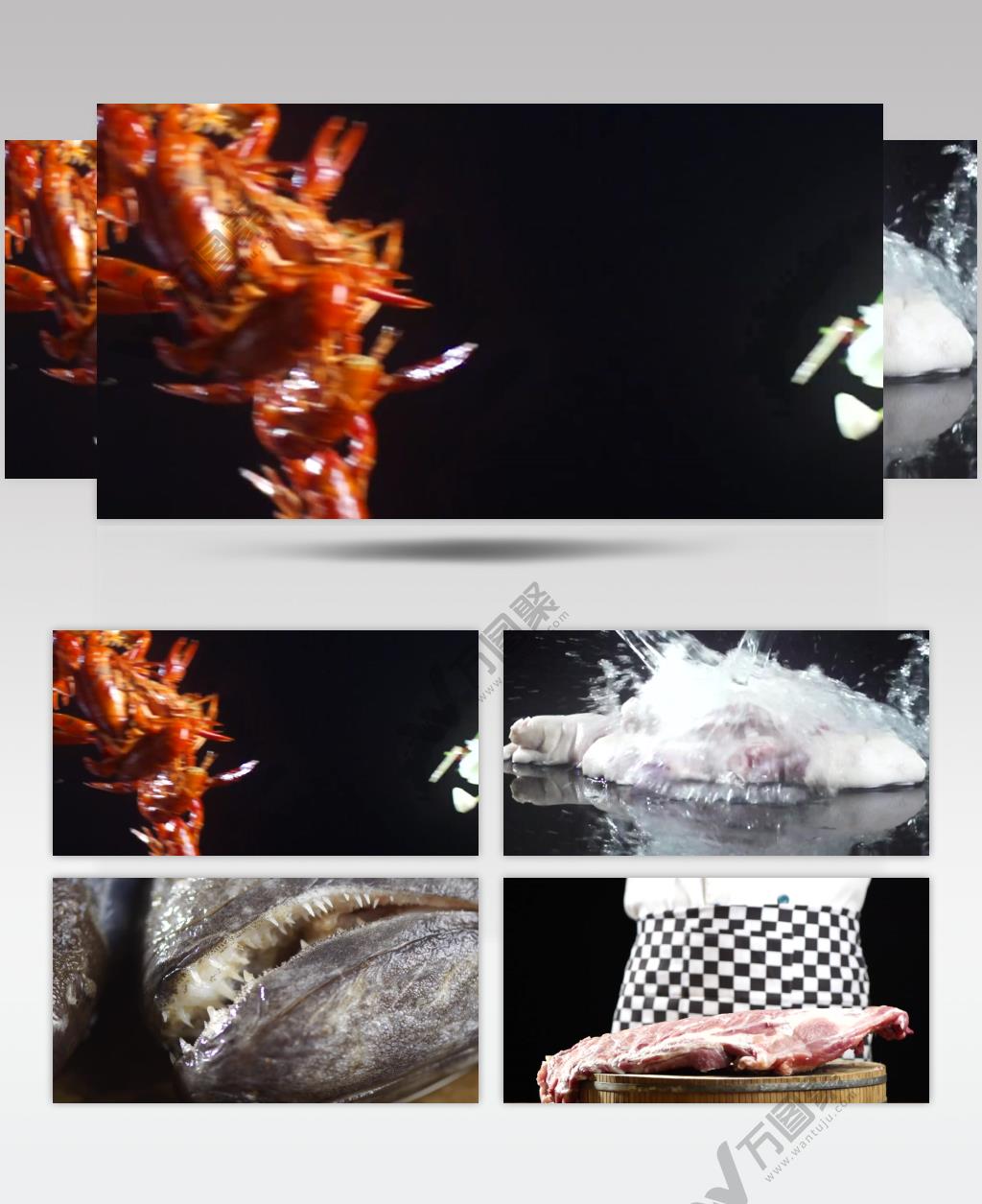 小龙虾猪排骨卤猪蹄深海鱼美食栏目宣传背景视频