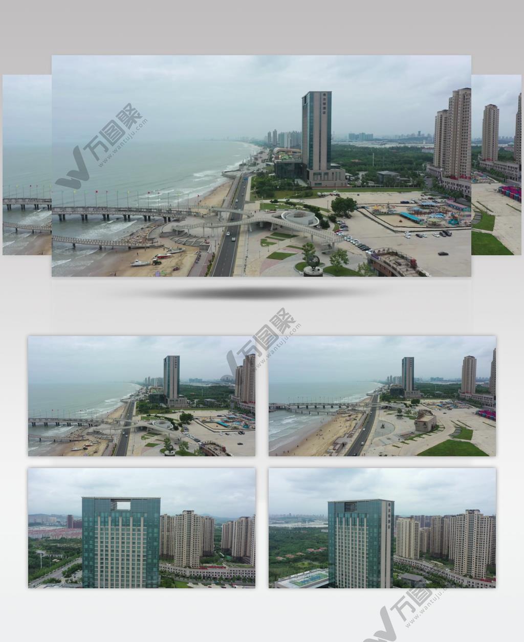 航拍烟台金海岸希尔顿酒店烟台经济发展视频素材