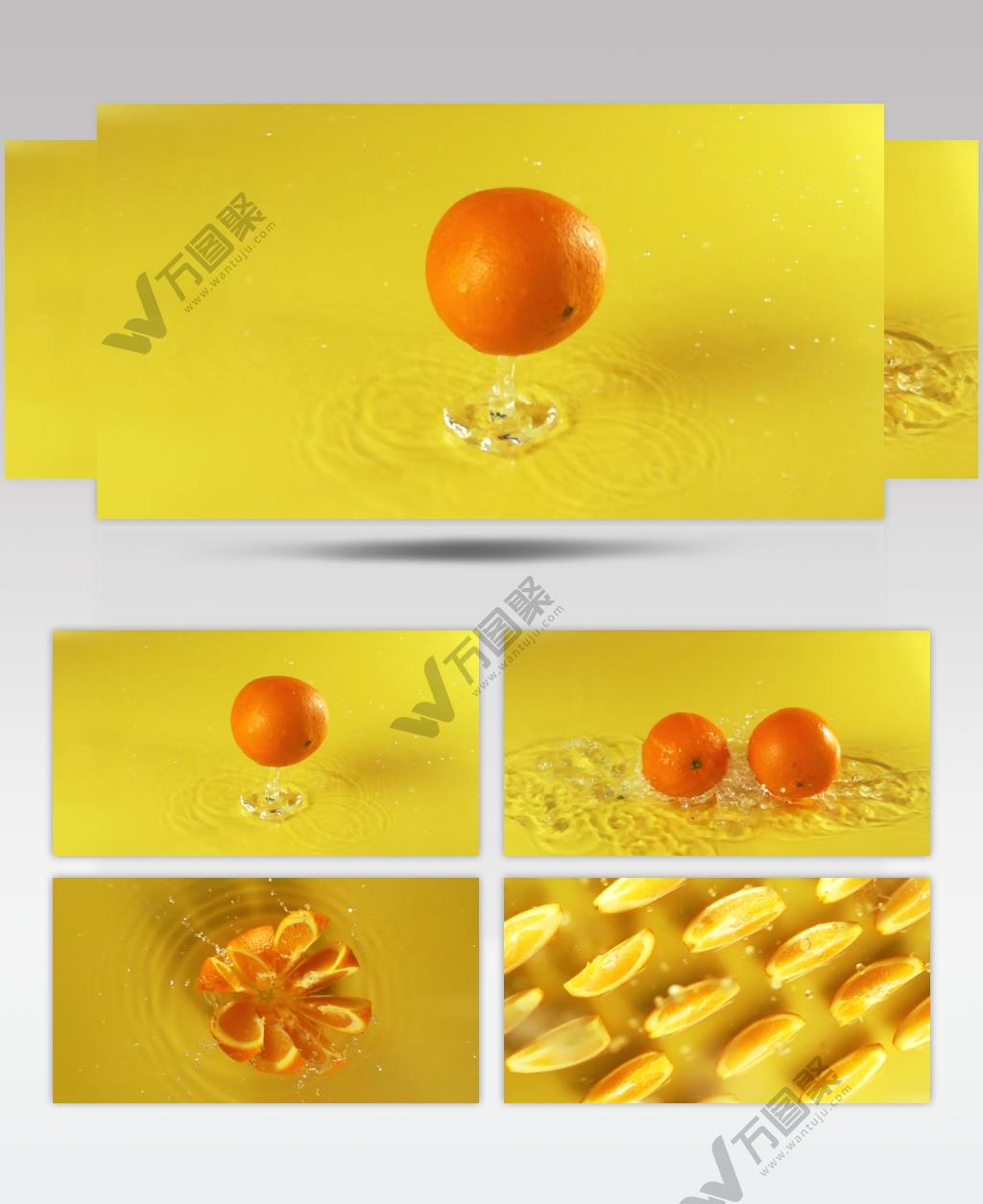 新鲜蔬果橘子橙子入水特写镜头视频素材