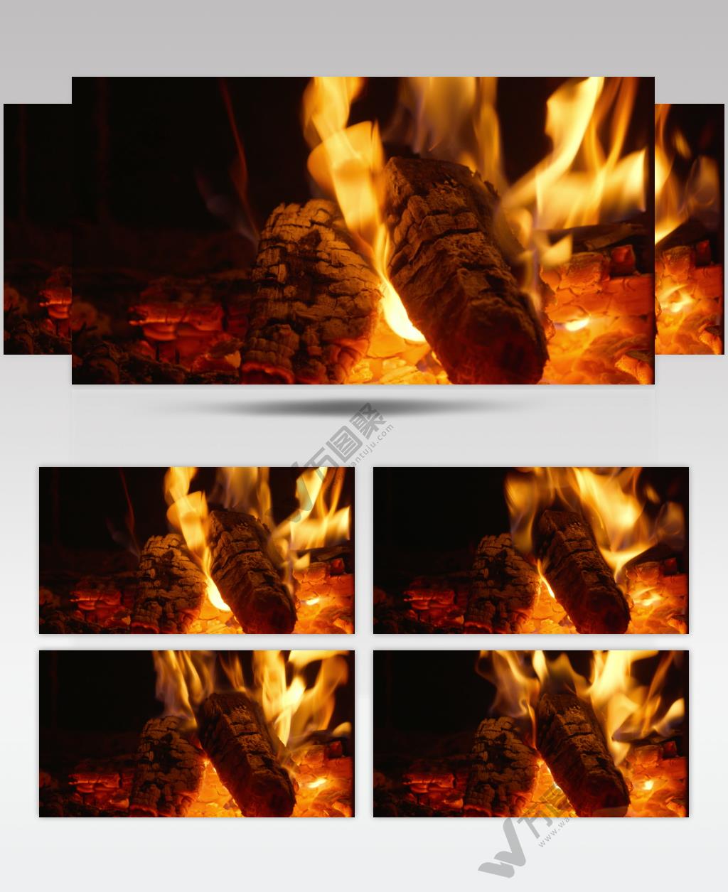 土灶木炭火柴火堆篝火焰燃烧