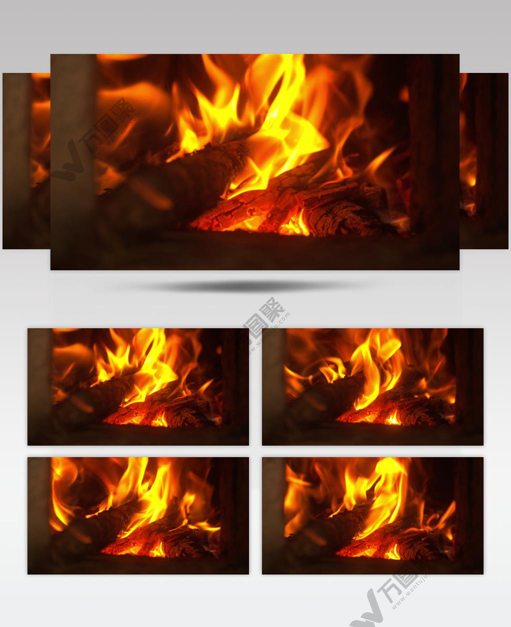 燃烧的炭火木柴土灶台篝火