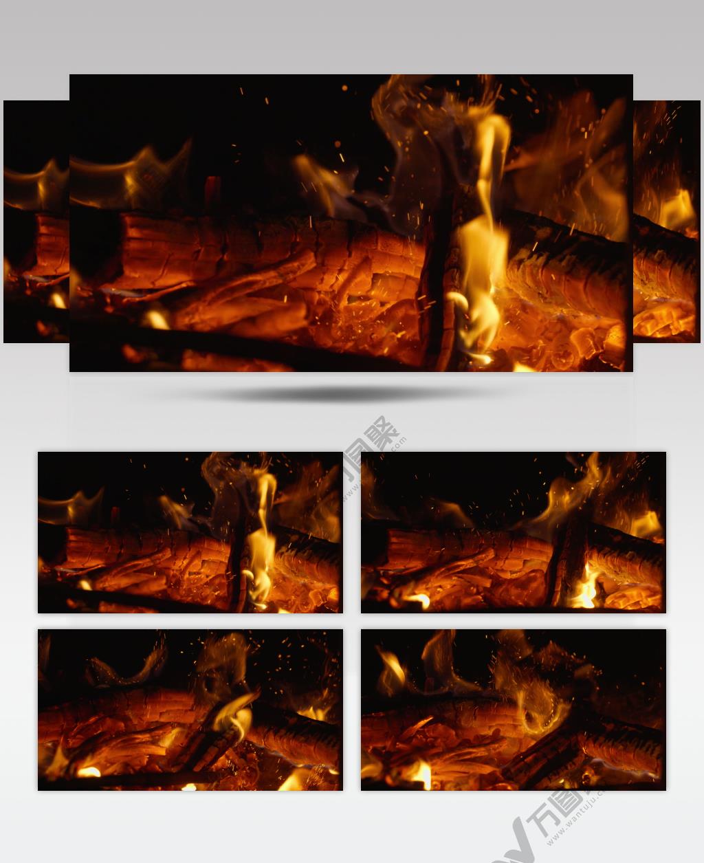 炭火篝火木柴火焰燃烧火星
