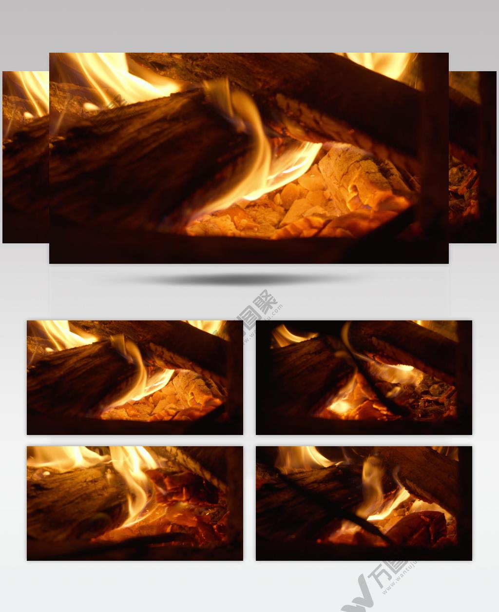 木柴火堆炭火焰燃烧篝火星火钳