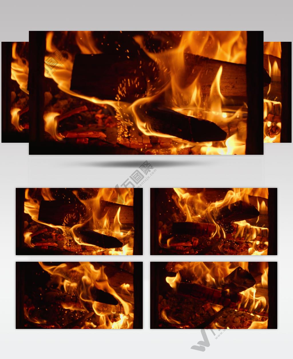 篝火木柴火焰燃烧炭火星升格