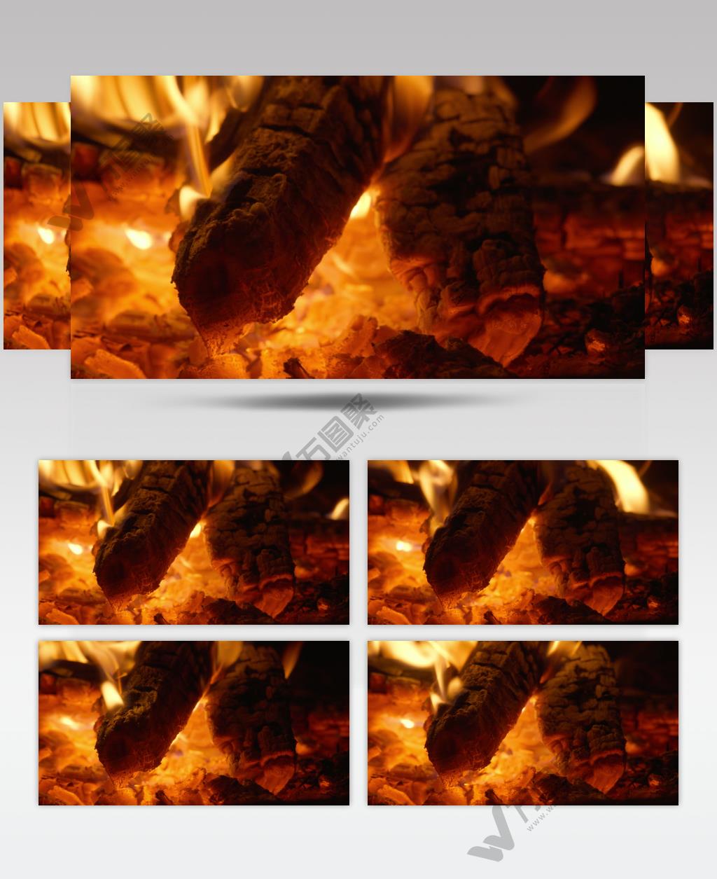 燃烧的木炭火焰篝火堆柴火苗