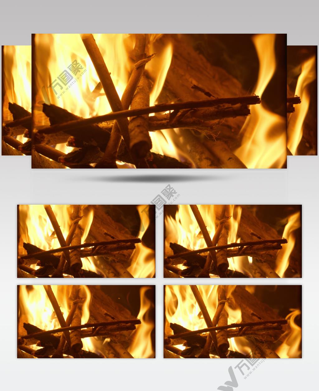 树枝木柴火木炭火篝火焰燃烧