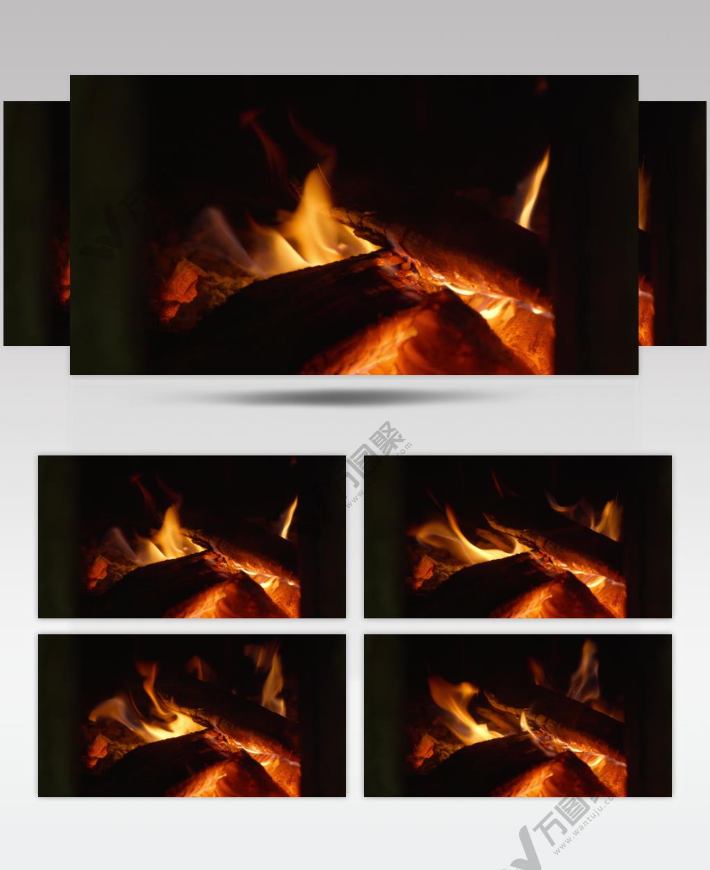 农村土灶台燃烧木炭火焰篝火