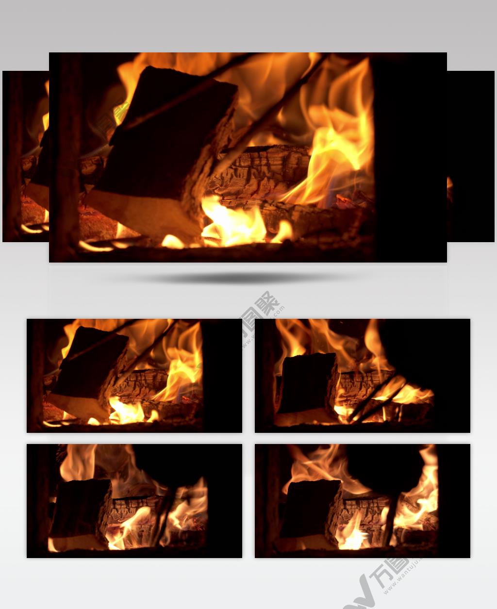 往燃烧的木炭篝火柴火添柴