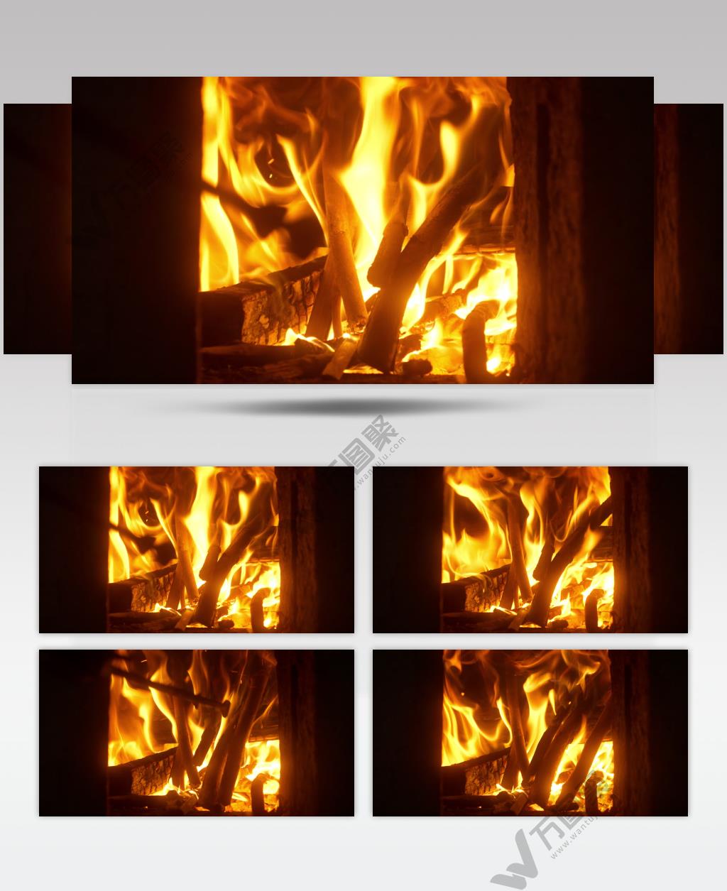 干柴烈火木炭燃烧火焰炉灶加柴