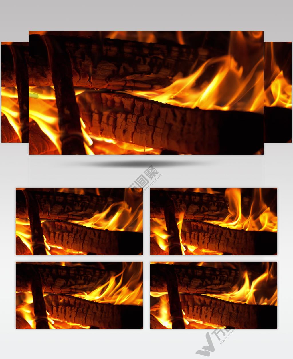 燃烧的柴火堆木炭火焰升格