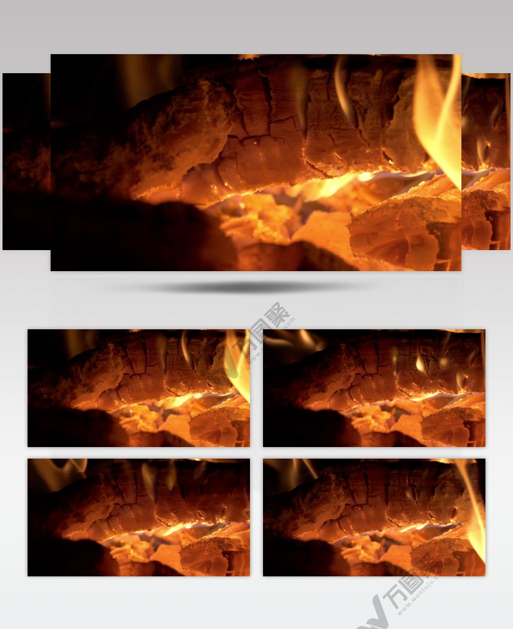燃烧的木炭木柴火焰火堆篝火