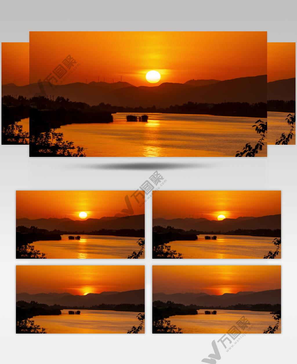 日落西山太阳下山夕阳长江河流