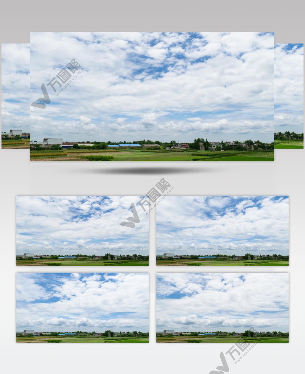 农村乡村庄春天蓝天白云稻田野