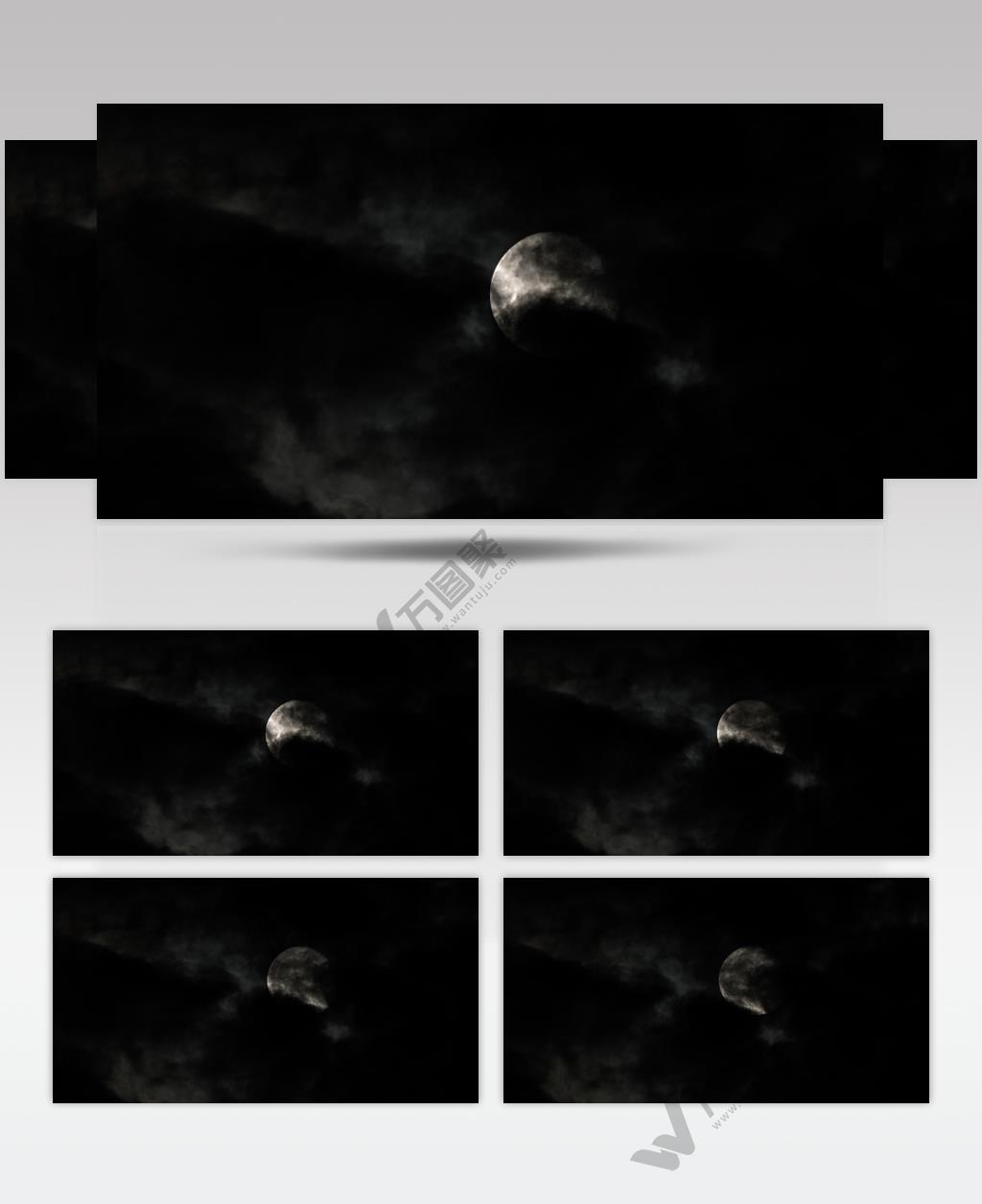 夜晚唯美月亮月球云中月多云