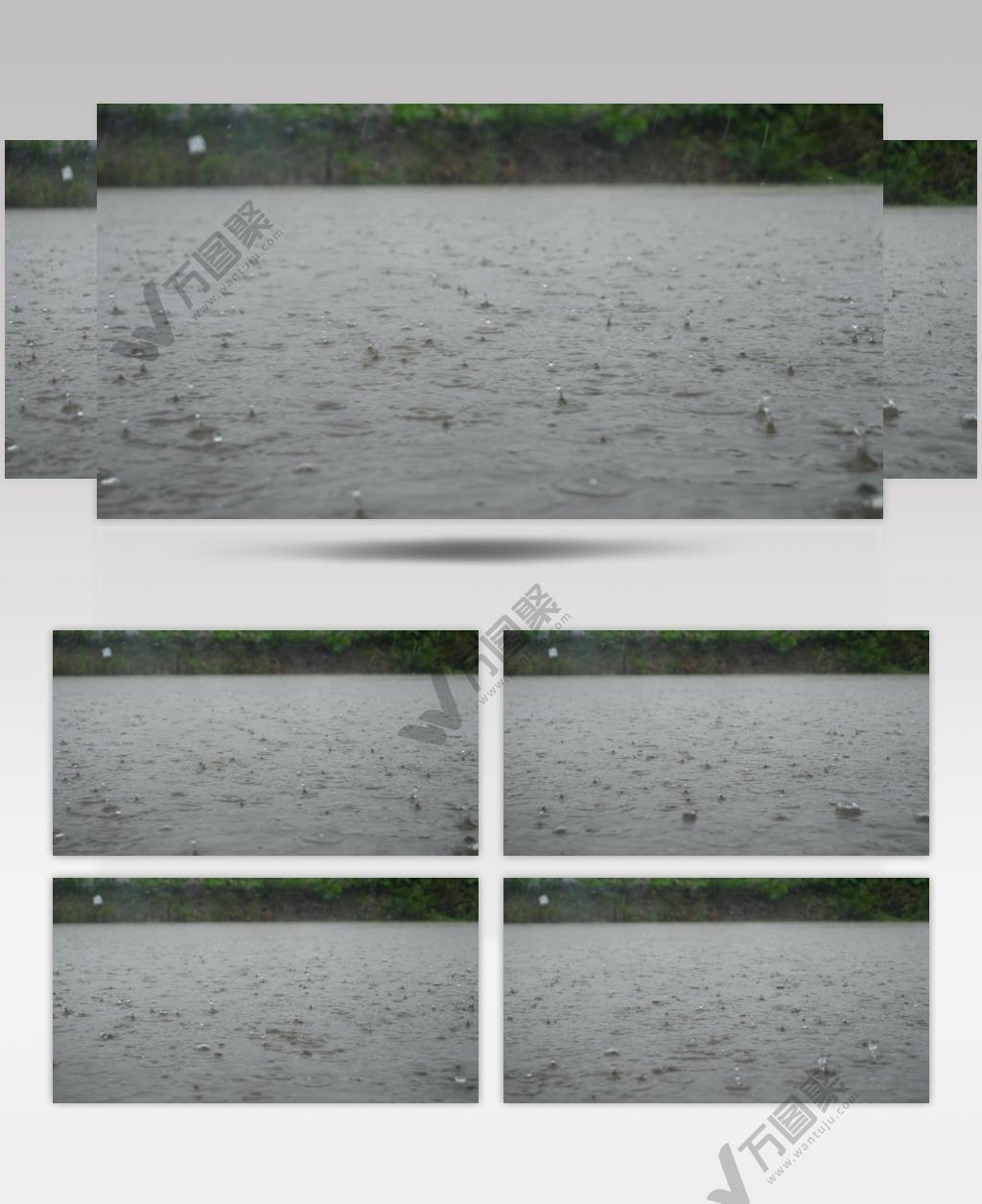 农村下雨池塘水滴慢镜头升格