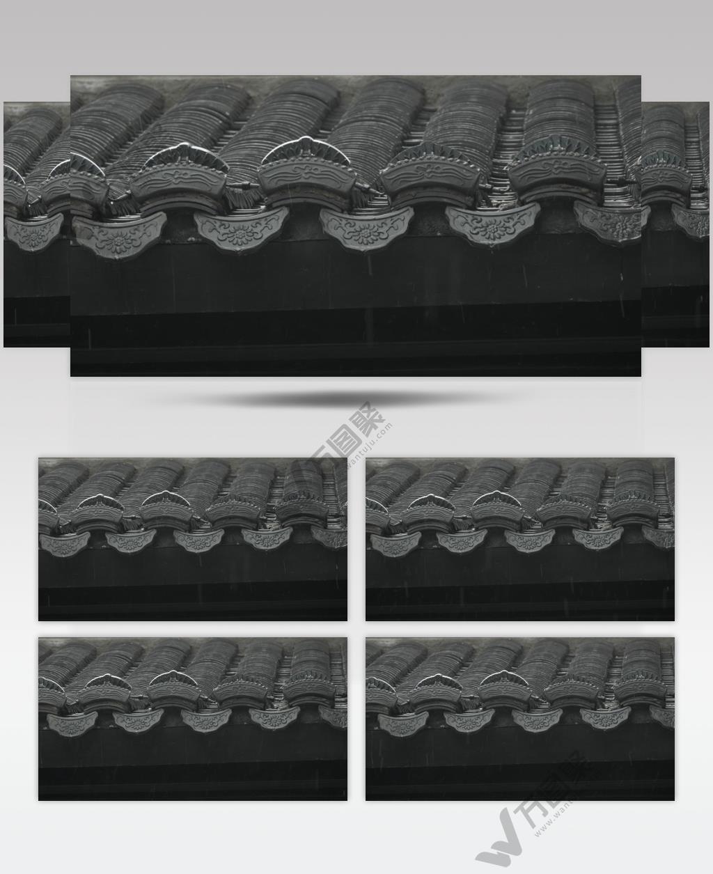 下雨徽派古风建筑屋檐瓦片