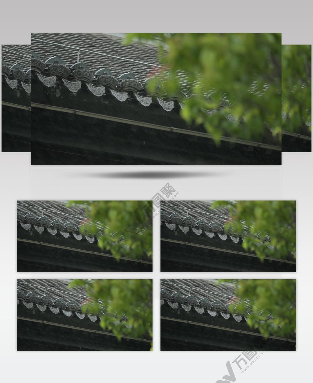 下雨徽派古风建筑青瓦片古镇