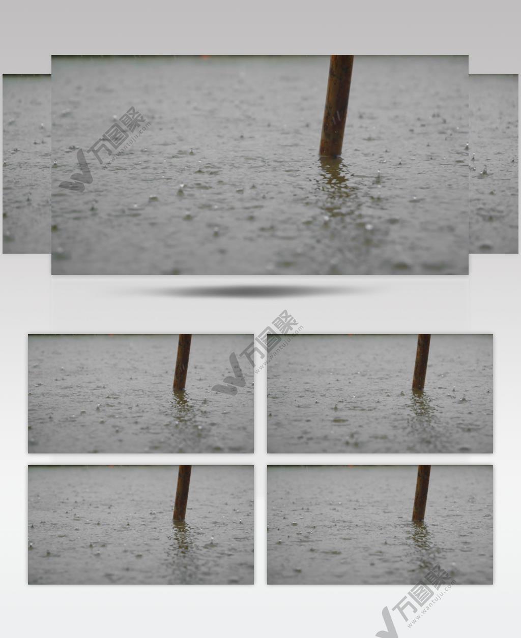 下雨池塘水滴慢镜头慢动作升格