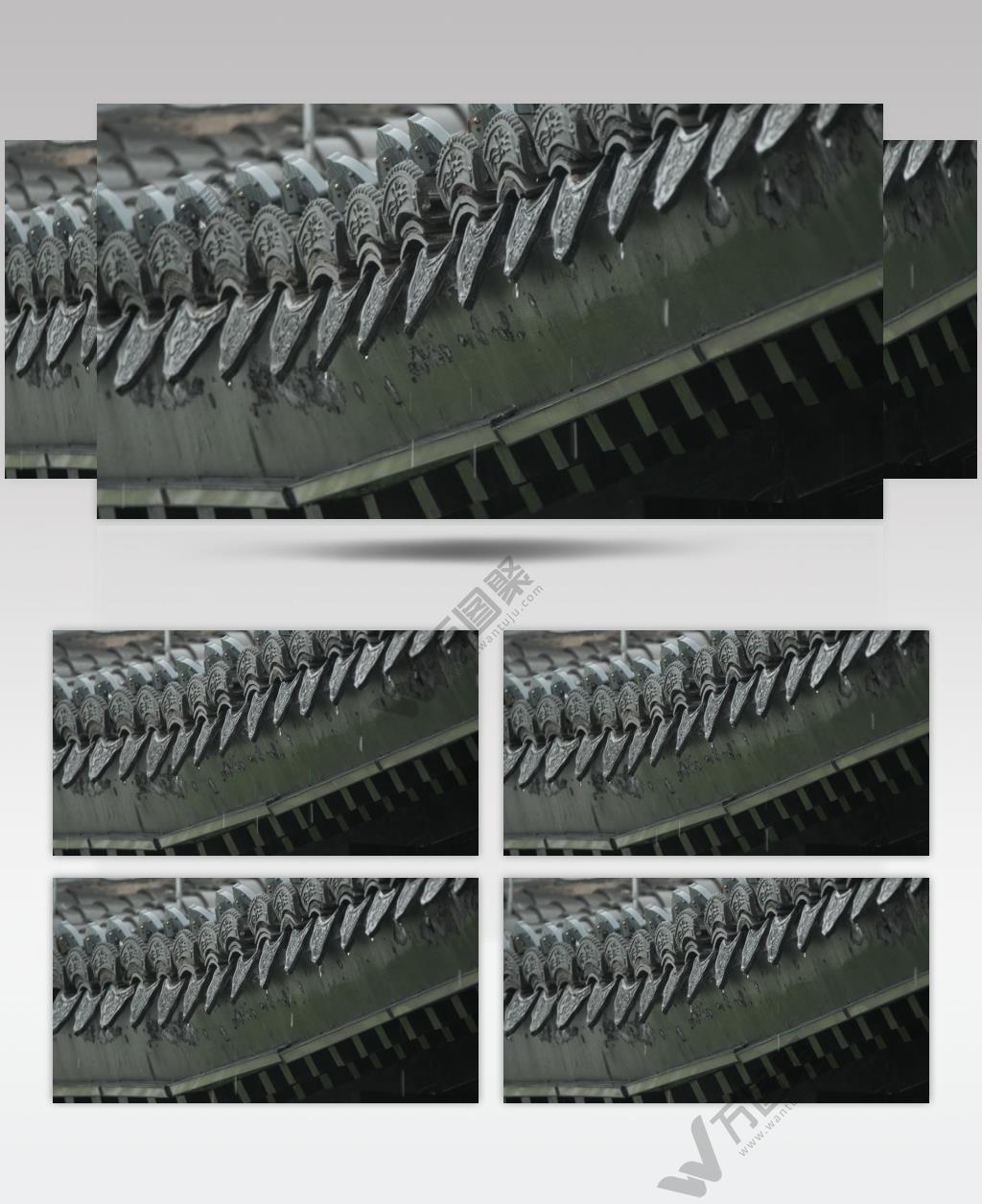 下雨徽派建筑古镇屋檐青瓦片