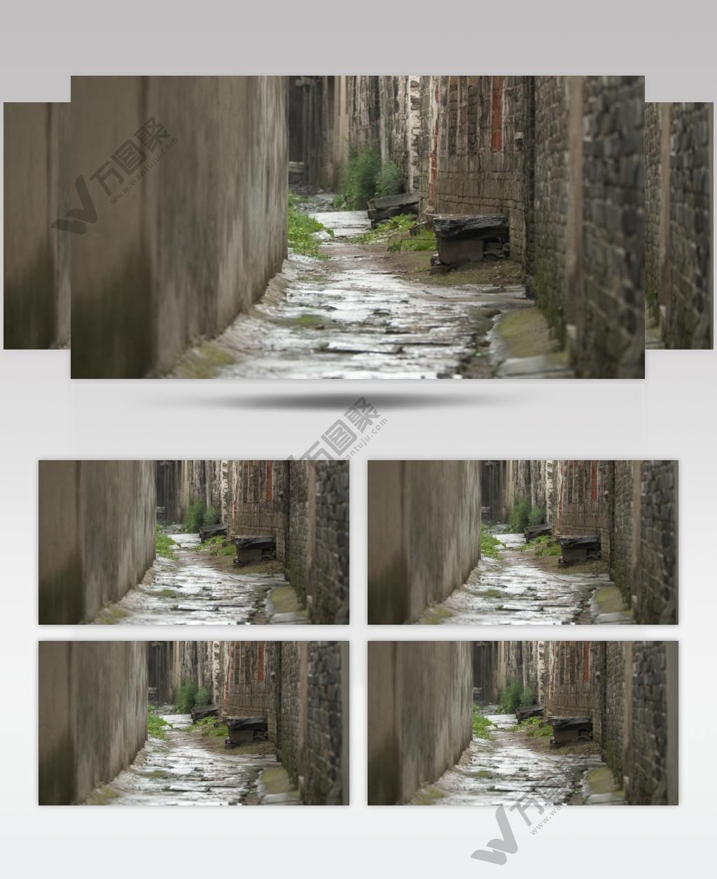 古镇小巷弄堂阴天下雨青石板