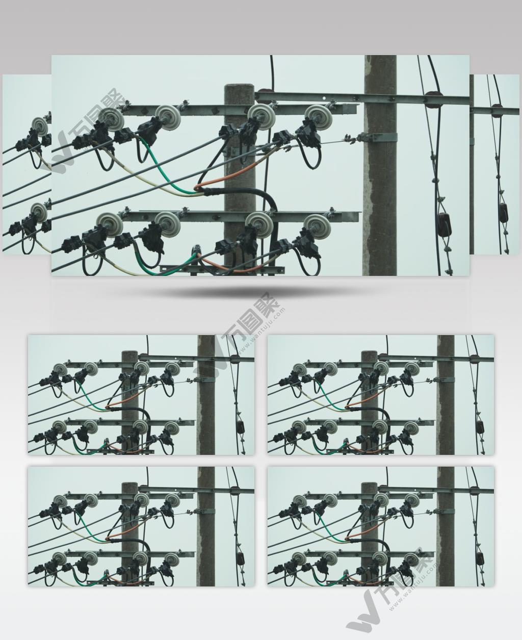 下雨倾盆瓢泼大雨台风高压电线杆