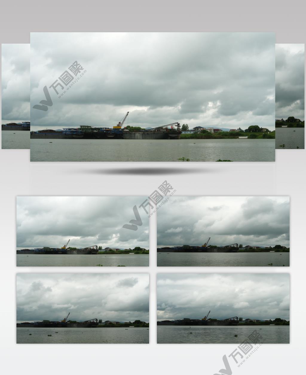 阴天乌云密布修船厂河流延时