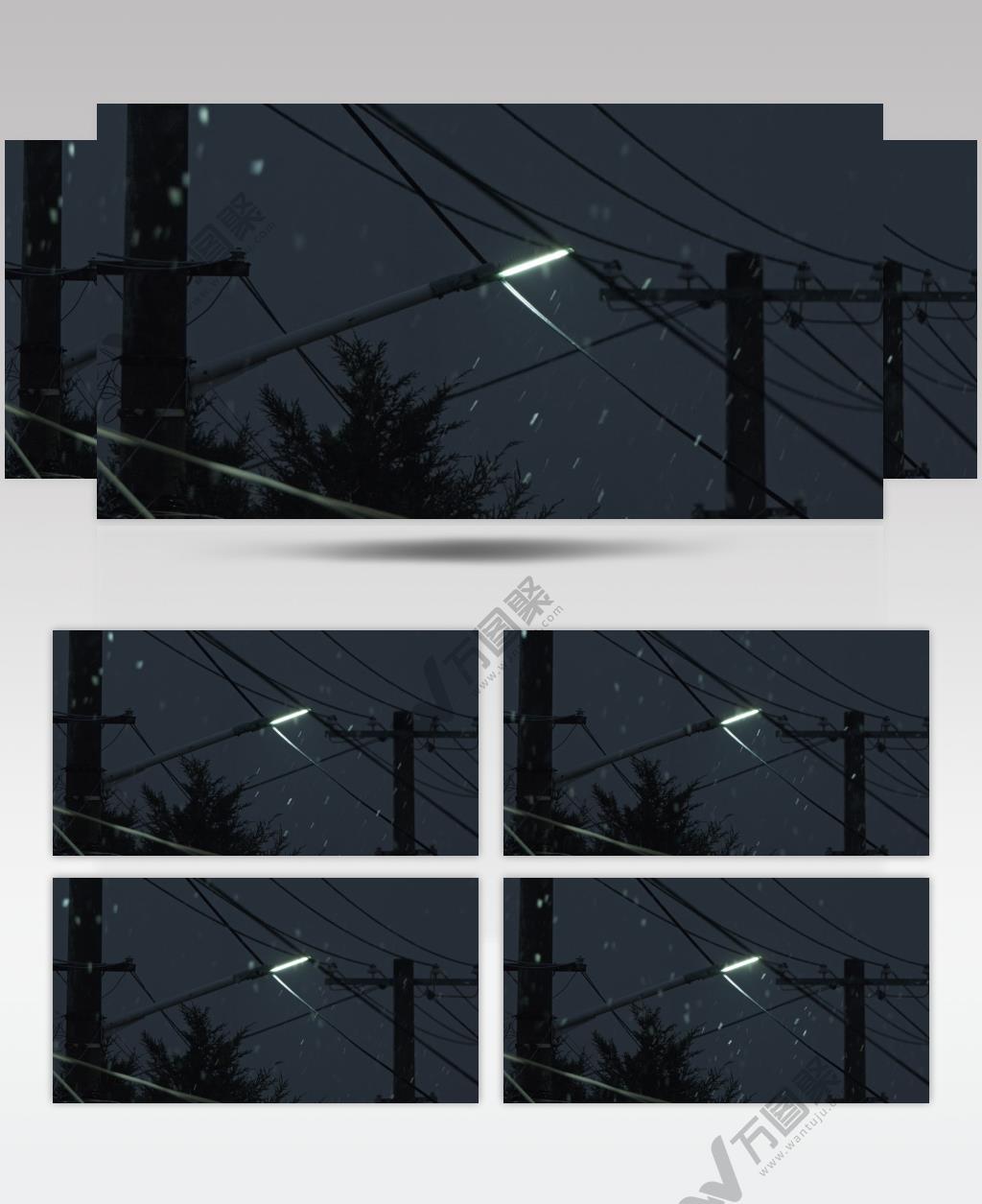 冬天冬季夜晚下雪鹅毛大雪路灯