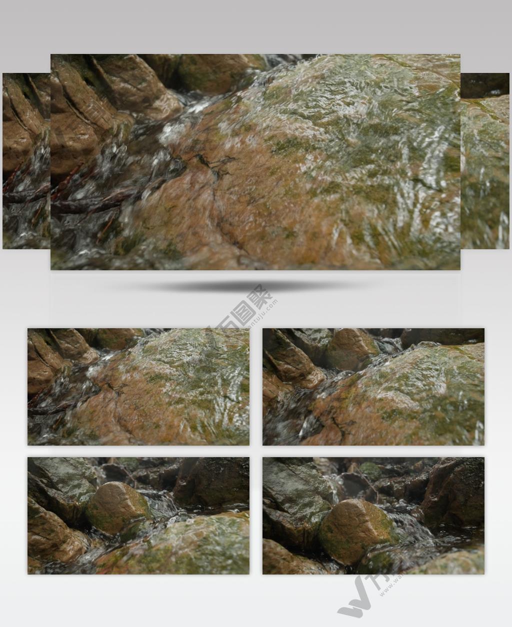 秋天阴天湍急山泉小溪苔藓