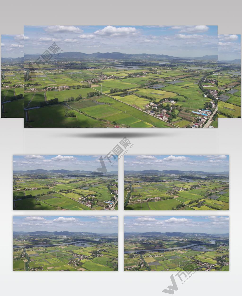 安徽农村水稻田野山脉蓝天航拍