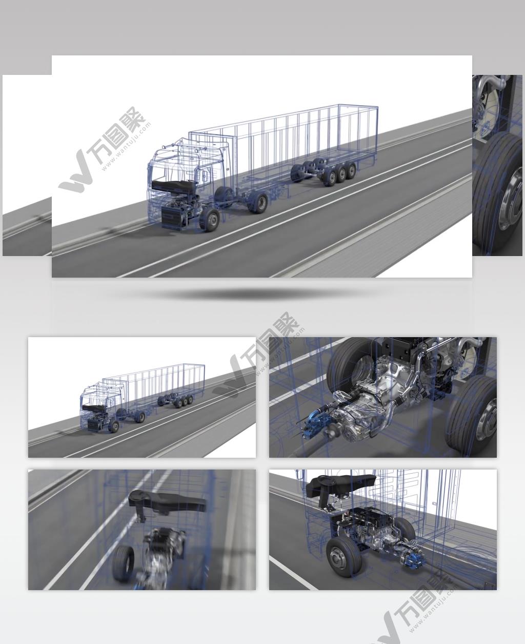 三维展示货车发动机变速箱结构科技展示视频素材