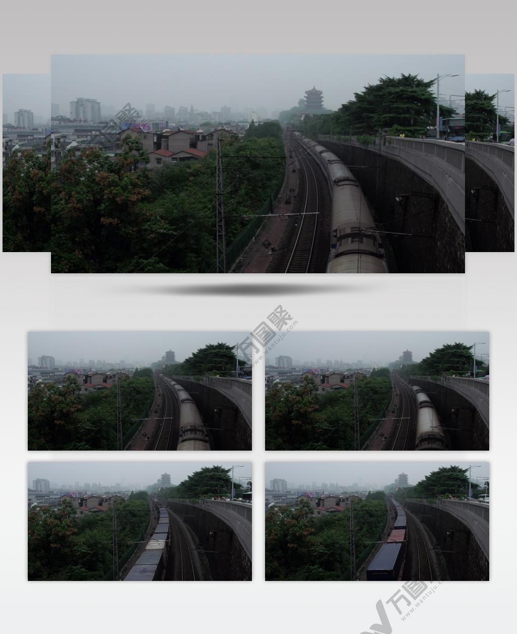武汉火车黄鹤楼远景旅游宣传城市推广视频素材