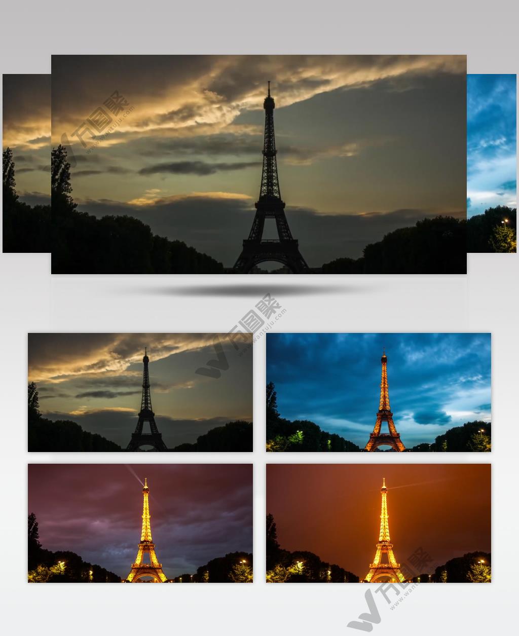 巴黎埃菲尔铁塔夜景灯光秀夜空闪电