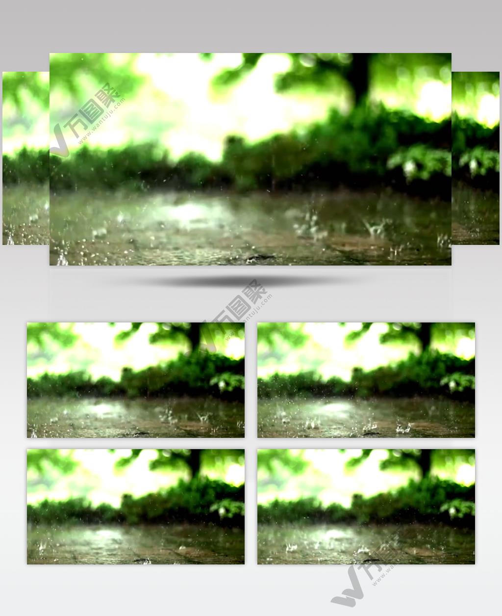 延时拍摄下雨雨滴从地面溅起意境视频素材